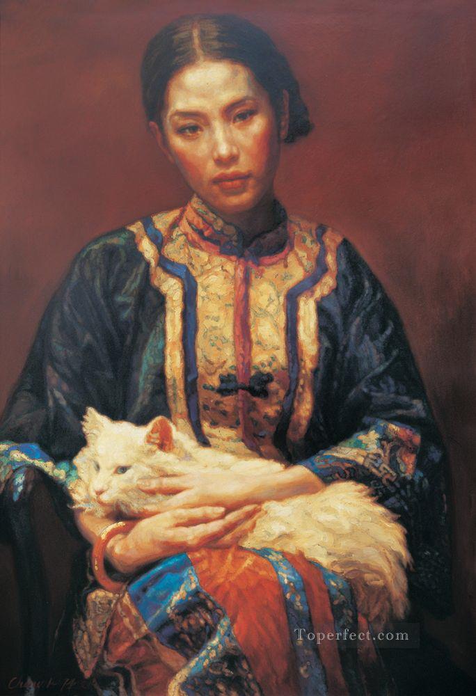 Meditation Chinese Chen Yifei Girl Oil Paintings